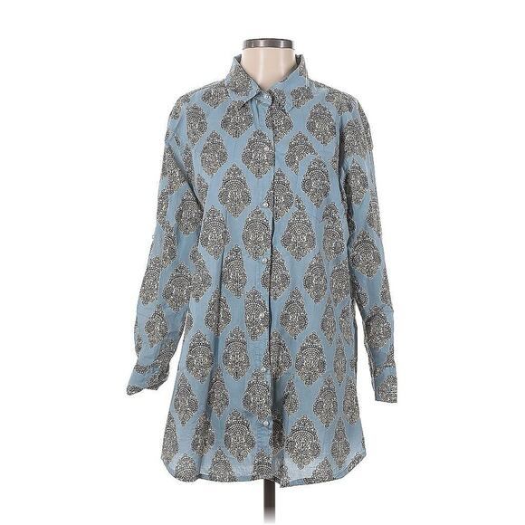 just darviny Charlotte Bahama Block Print Collared Shirt Dress Pearl Buttons XS - Picture 2 of 5